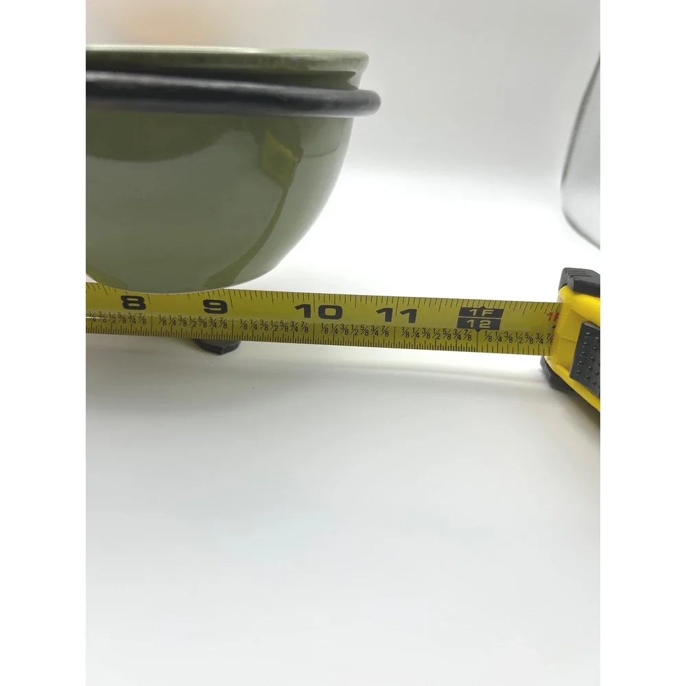 Tag Ceramic Dipping Bowl Set Metal Caddy Green Orange Yellow 3 Piece Set 7.25